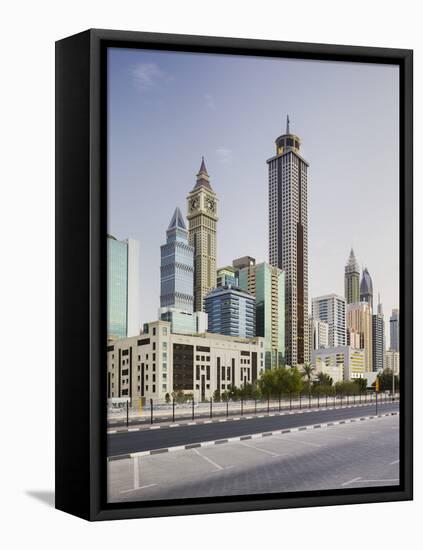 Skyscrapers at the 308th Road, Sheikh Zayed Road, Dubai, United Arab Emirates-Rainer Mirau-Framed Stretched Canvas