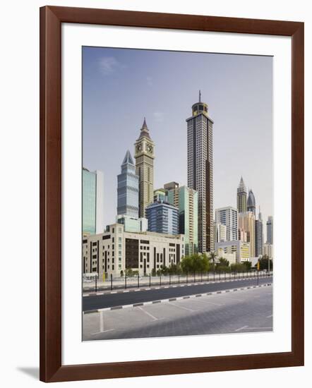 Skyscrapers at the 308th Road, Sheikh Zayed Road, Dubai, United Arab Emirates-Rainer Mirau-Framed Photographic Print