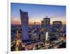 Skyscrapers at twilight, City Centre, Warsaw, Masovian Voivodeship, Poland, Europe-Karol Kozlowski-Framed Photographic Print