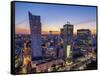 Skyscrapers at twilight, City Centre, Warsaw, Masovian Voivodeship, Poland, Europe-Karol Kozlowski-Framed Stretched Canvas