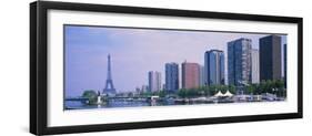 Skyscrapers at Waterfront with Tower in Background, Seine River, Eiffel Tower, Paris, France-null-Framed Photographic Print