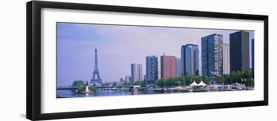 Skyscrapers at Waterfront with Tower in Background, Seine River, Eiffel Tower, Paris, France-null-Framed Photographic Print