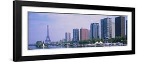 Skyscrapers at Waterfront with Tower in Background, Seine River, Eiffel Tower, Paris, France-null-Framed Photographic Print