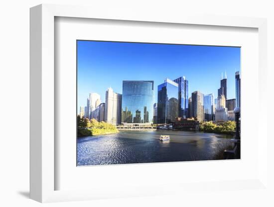 Skyscrapers Follow the Curve of the Chicago River, Chicago, Illinois, United States of America-Amanda Hall-Framed Photographic Print