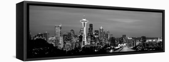 Skyscrapers in a City Lit Up at Night, Space Needle, Seattle, King County, Washington State, USA-null-Framed Stretched Canvas