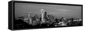 Skyscrapers in a City Lit Up at Night, Space Needle, Seattle, King County, Washington State, USA-null-Framed Stretched Canvas