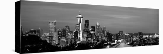Skyscrapers in a City Lit Up at Night, Space Needle, Seattle, King County, Washington State, USA-null-Stretched Canvas