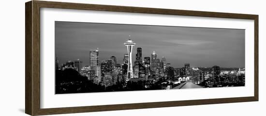 Skyscrapers in a City Lit Up at Night, Space Needle, Seattle, King County, Washington State, USA-null-Framed Photographic Print