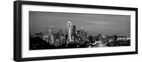 Skyscrapers in a City Lit Up at Night, Space Needle, Seattle, King County, Washington State, USA-null-Framed Photographic Print