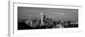 Skyscrapers in a City Lit Up at Night, Space Needle, Seattle, King County, Washington State, USA-null-Framed Photographic Print