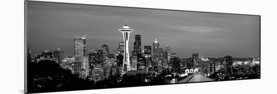 Skyscrapers in a City Lit Up at Night, Space Needle, Seattle, King County, Washington State, USA-null-Mounted Photographic Print