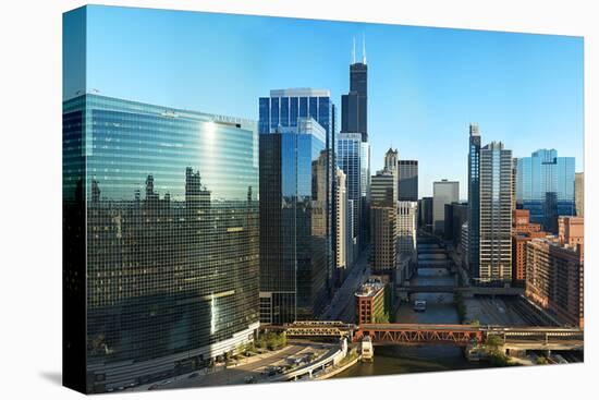 Skyscrapers in a City, Willis Tower, Chicago River, Chicago, Illinois, USA-null-Stretched Canvas