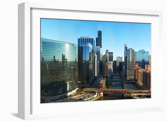 Skyscrapers in a City, Willis Tower, Chicago River, Chicago, Illinois, USA-null-Framed Photographic Print