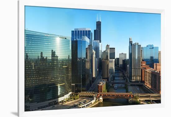 Skyscrapers in a City, Willis Tower, Chicago River, Chicago, Illinois, USA-null-Framed Photographic Print