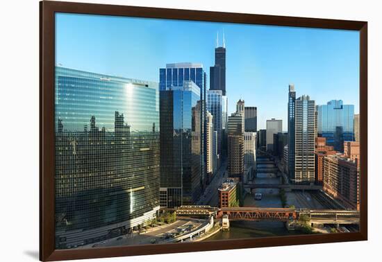 Skyscrapers in a City, Willis Tower, Chicago River, Chicago, Illinois, USA-null-Framed Photographic Print