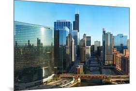 Skyscrapers in a City, Willis Tower, Chicago River, Chicago, Illinois, USA-null-Mounted Premium Photographic Print