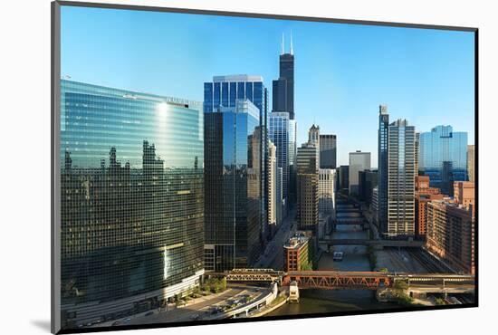 Skyscrapers in a City, Willis Tower, Chicago River, Chicago, Illinois, USA-null-Mounted Photographic Print