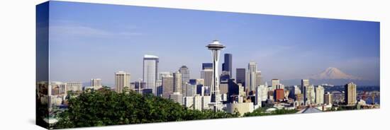 Skyscrapers in a City with a Mountain in the Background, Mt Rainier, Mt Rainier National Park-null-Stretched Canvas