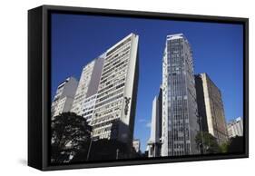 Skyscrapers in Praca Sete, Belo Horizonte, Minas Gerais, Brazil, South America-Ian Trower-Framed Stretched Canvas
