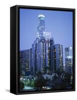 Skyscrapers in the City at Night, Los Angeles, California, USA-Tony Gervis-Framed Stretched Canvas