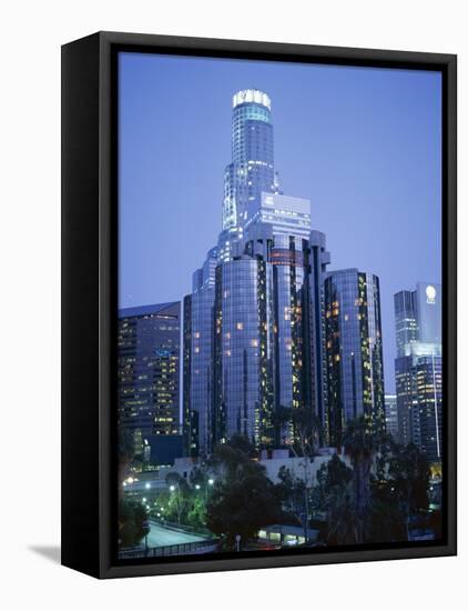 Skyscrapers in the City at Night, Los Angeles, California, USA-Tony Gervis-Framed Stretched Canvas