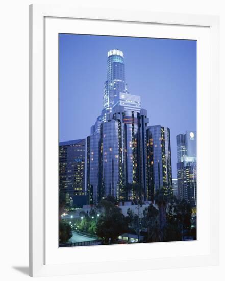 Skyscrapers in the City at Night, Los Angeles, California, USA-Tony Gervis-Framed Photographic Print