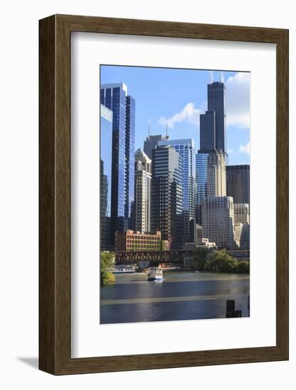 Skyscrapers Including Willis Tower in Downtown Chicago by Chicago River, Chicago, Illinois, USA-Amanda Hall-Framed Photographic Print