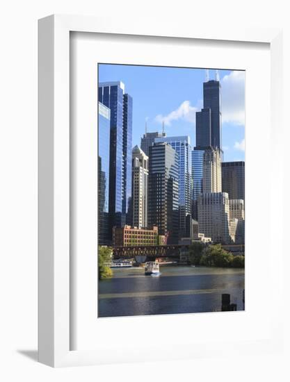 Skyscrapers Including Willis Tower in Downtown Chicago by Chicago River, Chicago, Illinois, USA-Amanda Hall-Framed Photographic Print