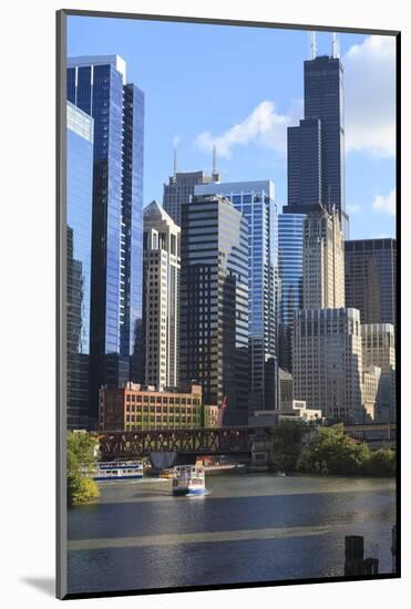 Skyscrapers Including Willis Tower in Downtown Chicago by Chicago River, Chicago, Illinois, USA-Amanda Hall-Mounted Photographic Print
