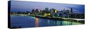 Skyscrapers Lit Up at Dusk, Brisbane, Queensland, Australia-null-Stretched Canvas