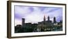 Skyscrapers lit up at dusk, Cleveland, Ohio, USA-null-Framed Photographic Print