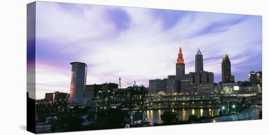 Skyscrapers lit up at dusk, Cleveland, Ohio, USA-null-Stretched Canvas