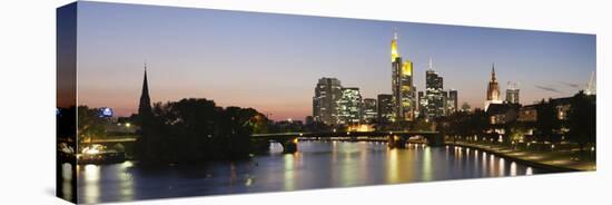 Skyscrapers Lit Up at Dusk, Main River, Frankfurt, Hesse, Germany-null-Stretched Canvas