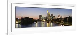 Skyscrapers Lit Up at Dusk, Main River, Frankfurt, Hesse, Germany-null-Framed Photographic Print