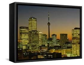 Skyscrapers Lit Up at Dusk, Toronto Eaton Centre, Toronto, Ontario, Canada-null-Framed Stretched Canvas