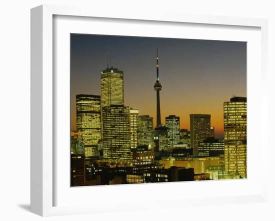 Skyscrapers Lit Up at Dusk, Toronto Eaton Centre, Toronto, Ontario, Canada-null-Framed Photographic Print