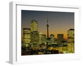 Skyscrapers Lit Up at Dusk, Toronto Eaton Centre, Toronto, Ontario, Canada-null-Framed Photographic Print