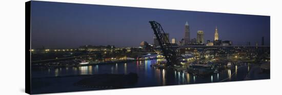 Skyscrapers Lit Up at Night in a City, Cleveland, Ohio, USA-null-Stretched Canvas