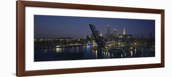 Skyscrapers Lit Up at Night in a City, Cleveland, Ohio, USA-null-Framed Photographic Print