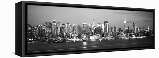 Skyscrapers Lit Up at Night in a City, Manhattan, New York City, New York State, USA-null-Framed Stretched Canvas