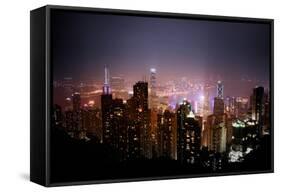 Skyscrapers of Wan Chai at Night, Hong Kong, China, Asia-Andy Brandl-Framed Stretched Canvas