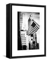 Skyscrapers View, American Flag, Midtown Manhattan, NYC, White Frame, Old-Philippe Hugonnard-Framed Stretched Canvas