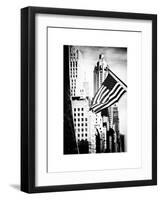 Skyscrapers View, American Flag, Midtown Manhattan, NYC, White Frame, Old-Philippe Hugonnard-Framed Art Print