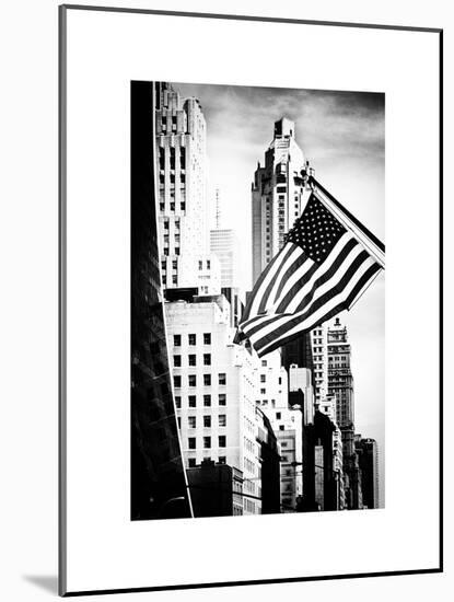 Skyscrapers View, American Flag, Midtown Manhattan, NYC, White Frame, Old-Philippe Hugonnard-Mounted Art Print