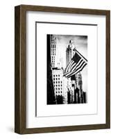 Skyscrapers View, American Flag, Midtown Manhattan, NYC, White Frame, Old-Philippe Hugonnard-Framed Art Print