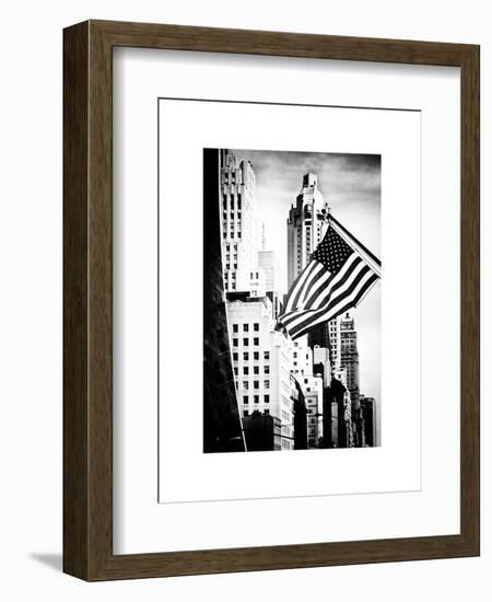 Skyscrapers View, American Flag, Midtown Manhattan, NYC, White Frame, Old-Philippe Hugonnard-Framed Art Print