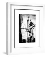 Skyscrapers View, American Flag, Midtown Manhattan, NYC, White Frame, Old-Philippe Hugonnard-Framed Art Print