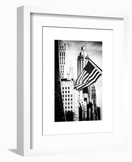 Skyscrapers View, American Flag, Midtown Manhattan, NYC, White Frame, Old-Philippe Hugonnard-Framed Art Print