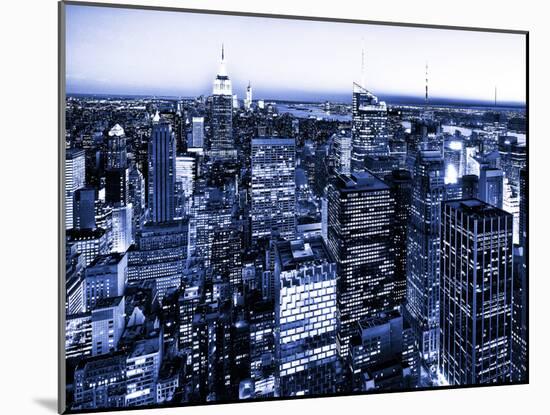 Skyscrapers View, Cityscape by Night, Manhattan, New York City, United States, Blue Photography-Philippe Hugonnard-Mounted Premium Photographic Print