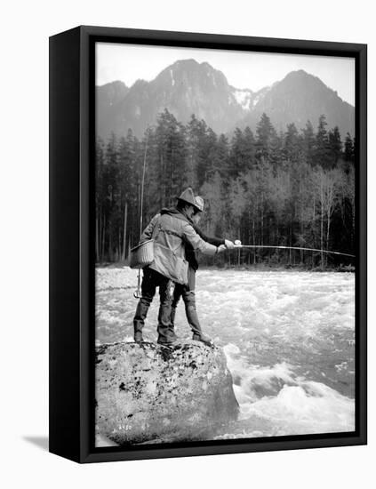 Skyskomish River Fishing, 1906-Asahel Curtis-Framed Stretched Canvas